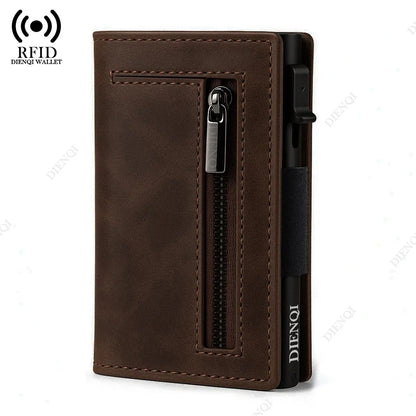Engraved  Wallets Rfid Credit Card Holder Carbon Fiber Luxury Brand Cardholder Case Leather Magnetic Coin Purse Wallet for Men