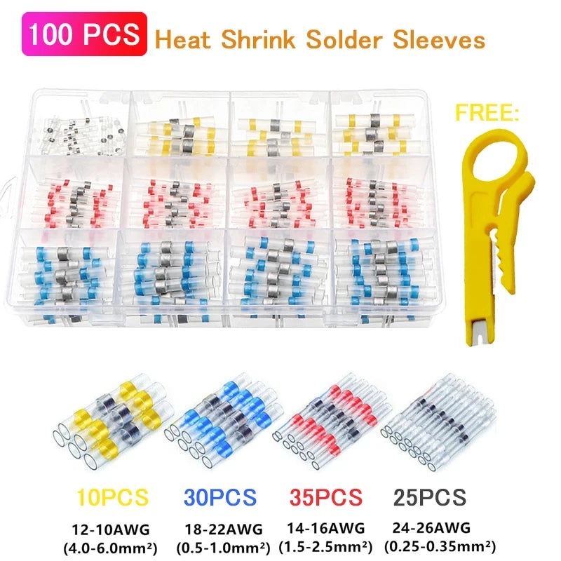 50/100/250PCS Mixed Heat Shrink Connect Terminals Waterproof Solder Sleeve Tube Electrical Wire Insulated Splice Connectors Kit
