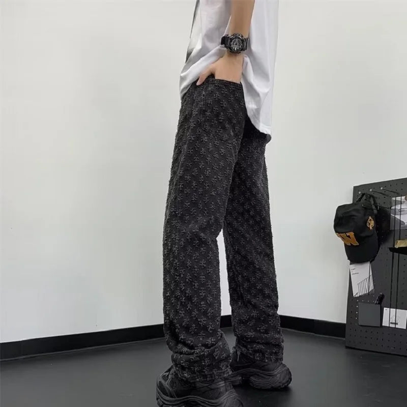 Ccowboy Shorts Men's Summer Workwear Pants Loose Straight Leg Mid Length Pants Elastic Waist American High Street Trendy Shorts