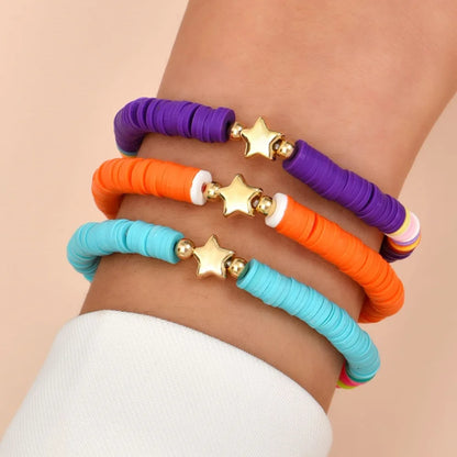 Fashion Rainbow Stackable Bracelets Set For Women Heart Charm Soft Clay Pottery Layering Beads Chain Bangle Female Boho Jewelry