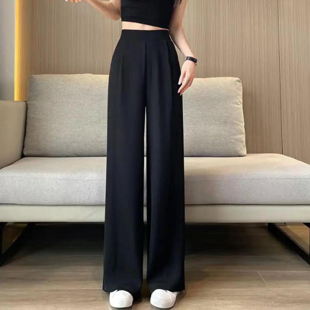Loose Pants Stylish Women's Wide Leg Pants with Pockets for Office Wear Casual Outfits Solid Color High Waist Relaxed Fit