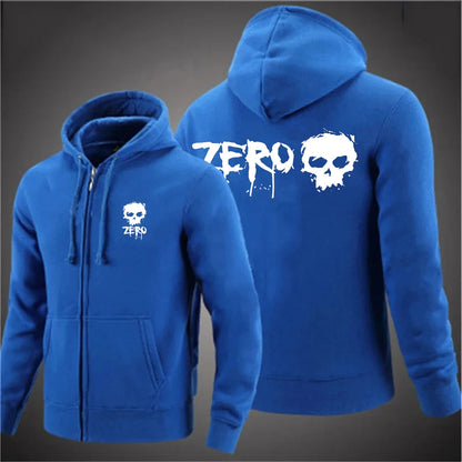 2025 ZERO skateboard logo men's new solid color zipper hooded long sleeved jacket Harajuku casual sportswear hooded pullover
