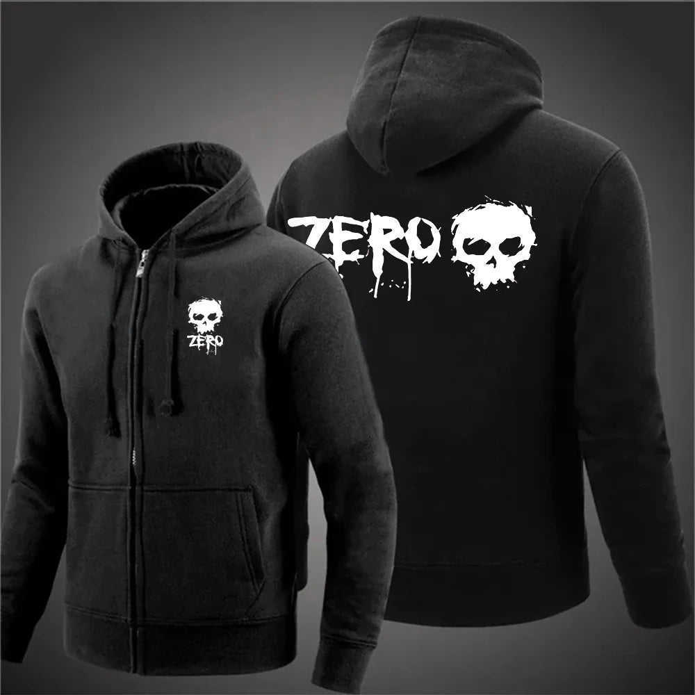 2025 ZERO skateboard logo men's new solid color zipper hooded long sleeved jacket Harajuku casual sportswear hooded pullover