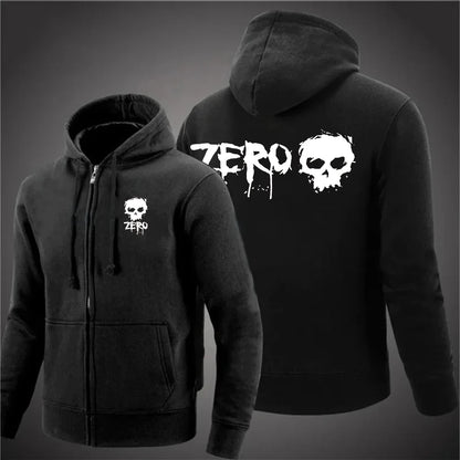 2025 ZERO skateboard logo men's new solid color zipper hooded long sleeved jacket Harajuku casual sportswear hooded pullover