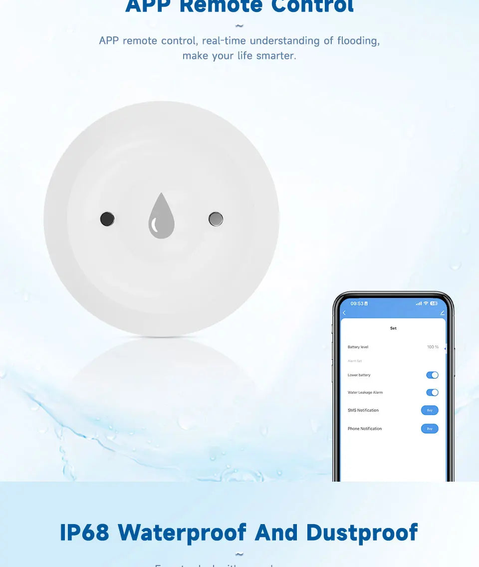 Détecteur de fuite d'eau TUYA Zigbee, capteur d'inondation d'eau, application Smart Life, surveillance à distance, alarme d'inondation, protection de sécurité contre les débordements