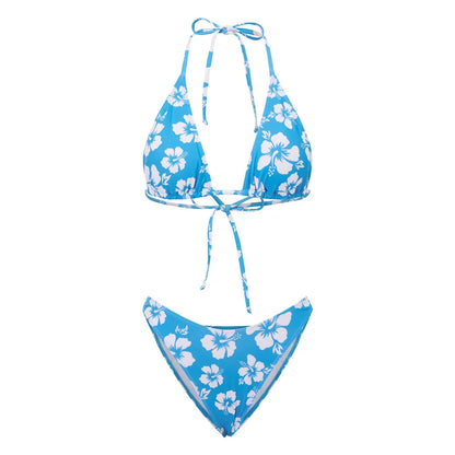 Push Up Bikini Set  For Women Flower Print Sleeveless Bra with Low Waist Briefs Bathing Suit