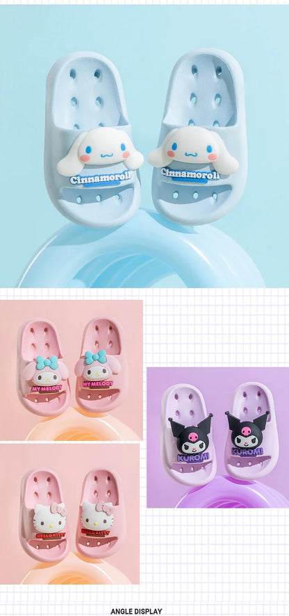 Sanrio Kuromi Sandales d'été mignonnes pour enfants, pantoufles souples d'intérieur et d'extérieur, séchage rapide, semelle antidérapante, dessin animé, cadeau pour filles et garçons