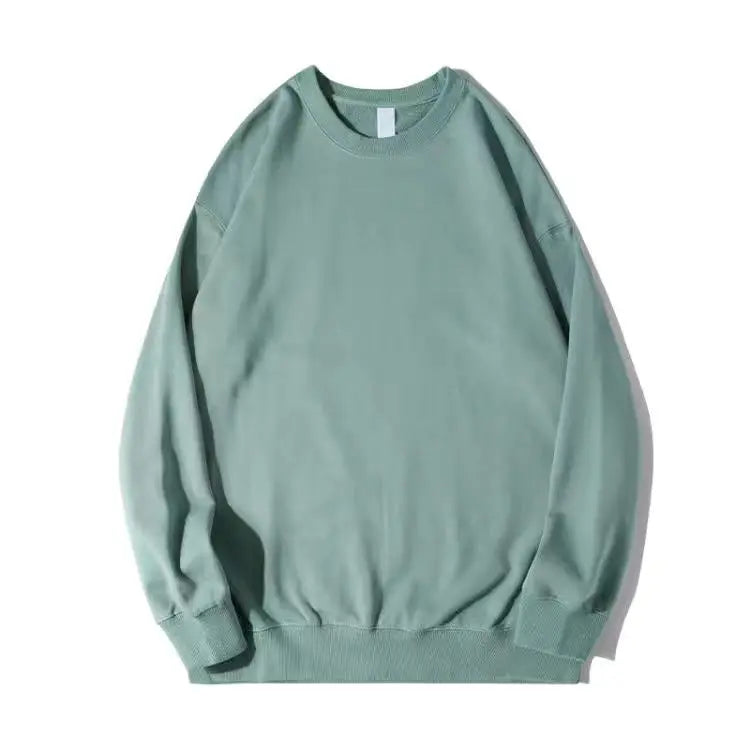 Autumn Sweatshirt Fashion Matcha Green 420g Heavy Round Neck Sweater Men's Solid Color Top Streetwear Women