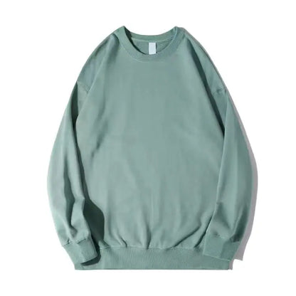 Autumn Sweatshirt Fashion Matcha Green 420g Heavy Round Neck Sweater Men's Solid Color Top Streetwear Women