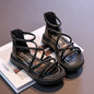 Girls' Roman Shoes 2025 New Fashionable Baby Shoes, Middle and High Top, Little Girls' Open toed Soft soled Princess Sandals
