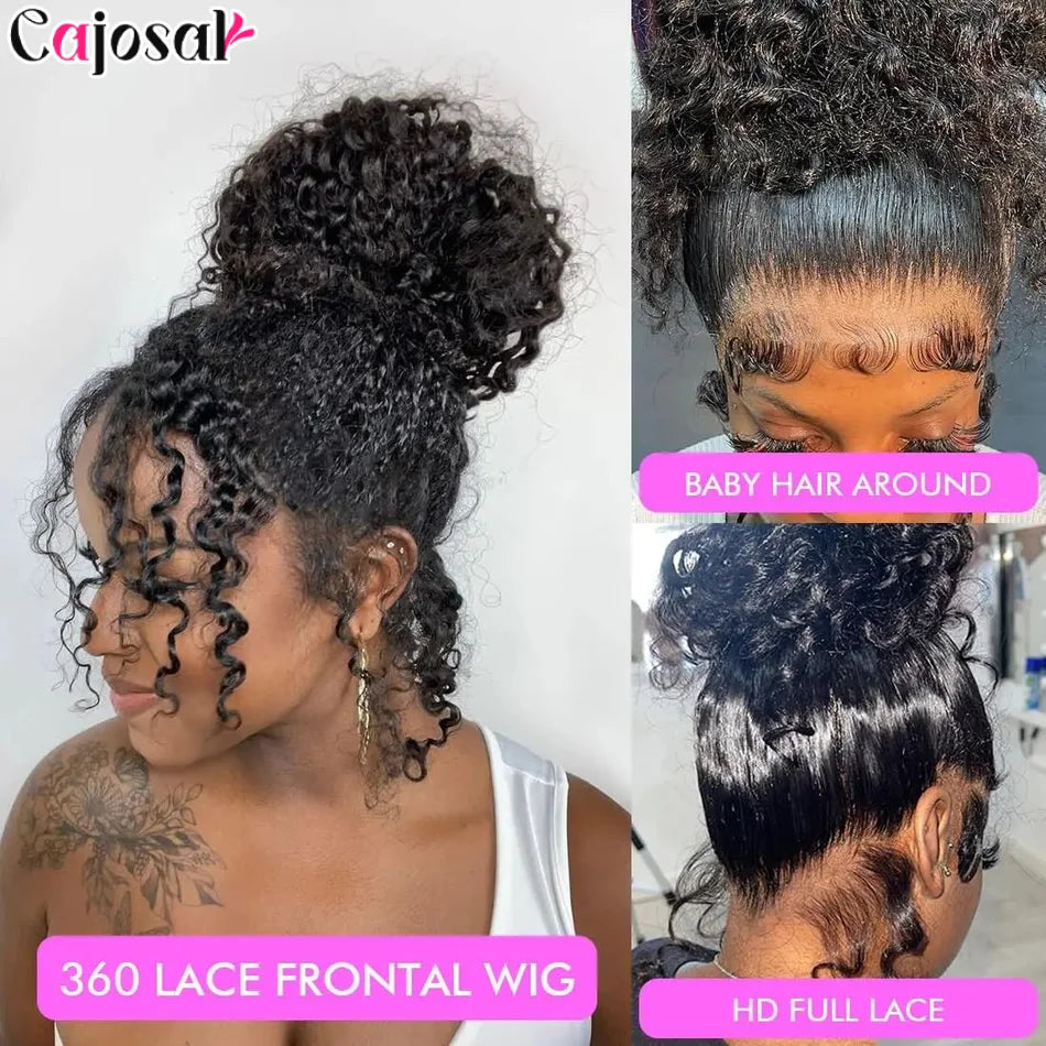 360 Full Invisi Strap Drawstring Sung HD Lace 30 Inch Human Hair Wigs 250% Density Water Kinky Curly Pre Plucked Glueless Black