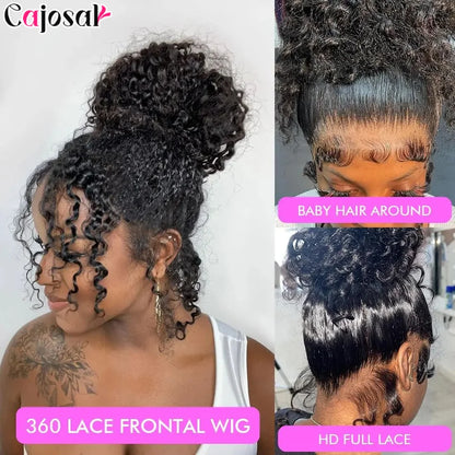 360 Full Invisi Strap Drawstring Sung HD Lace 30 Inch Human Hair Wigs 250% Density Water Kinky Curly Pre Plucked Glueless Black