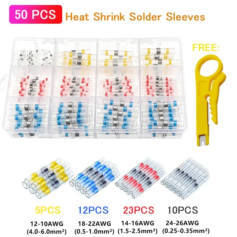 50/100/250PCS Mixed Heat Shrink Connect Terminals Waterproof Solder Sleeve Tube Electrical Wire Insulated Splice Connectors Kit