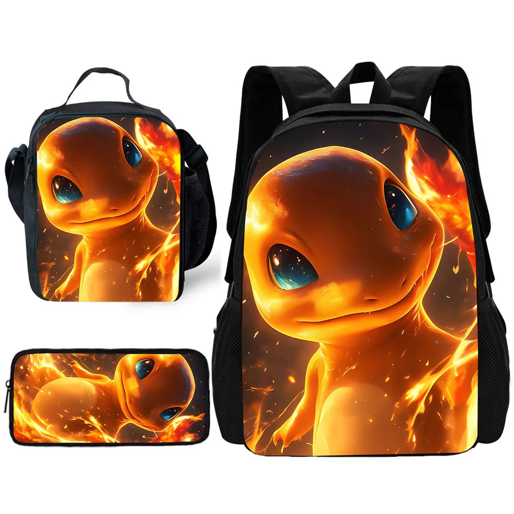 Child School Cute Anime Charizards Backpack with Lunch Bags ,Pencil Bags ,School Bags for Boys Girls Best Gift