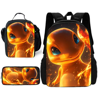 Child School Cute Anime Charizards Backpack with Lunch Bags ,Pencil Bags ,School Bags for Boys Girls Best Gift