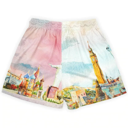 2024Summer New Digital Printing American Sports Casual Shorts Mesh Breathable and Loose Men's Short Shorts