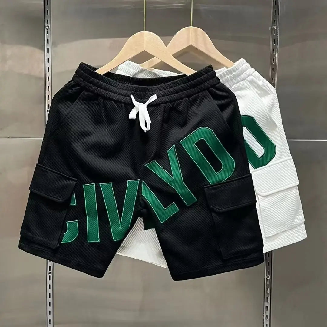 Summer Men's Casual Shorts Korean High-quality Green Twill Shorts Letter Embroidered Sports Pants Fashion Men's Clothing 2023