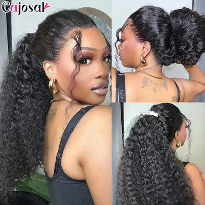 360 Full Invisi Strap Drawstring Sung HD Lace 30 Inch Human Hair Wigs 250% Density Water Kinky Curly Pre Plucked Glueless Black