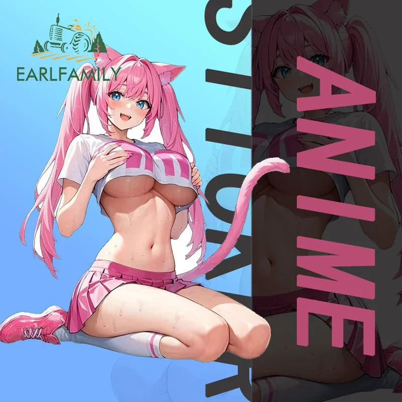EARLFAMILY 13cm x 11.7cm NSFW Cat Ears Loli Car Sticker Anime Waifu Soprts Clothes Windows Decal Creative Vinyl Motorcycle Decor