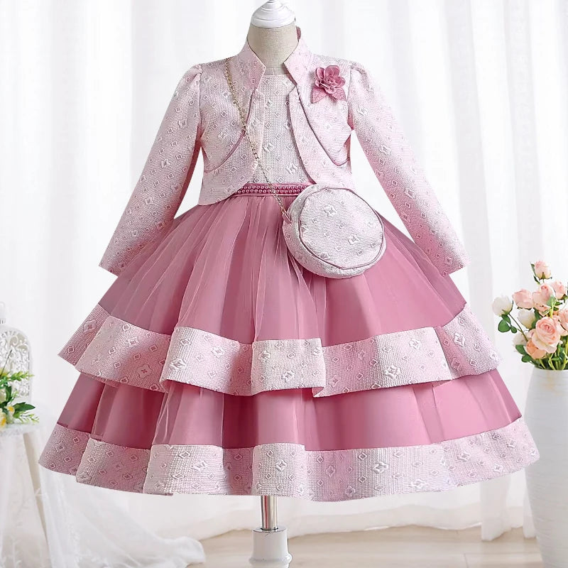 New Girls' Dress Two Piece Set 3-10 Years Old Gorgeous Christmas Performance Dress Autumn Girls' Party Prom Dress