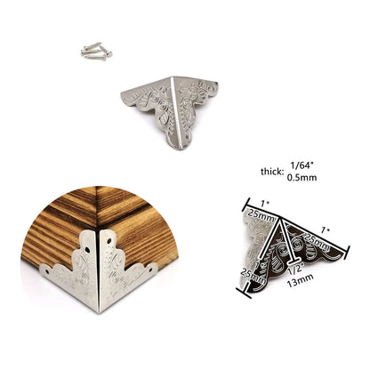 12pcs Decorative Antique Brass Bronze Golden Silver Jewelry Chest Wine Gift Box Wood Case Corner Protector Cover Guard with Nail