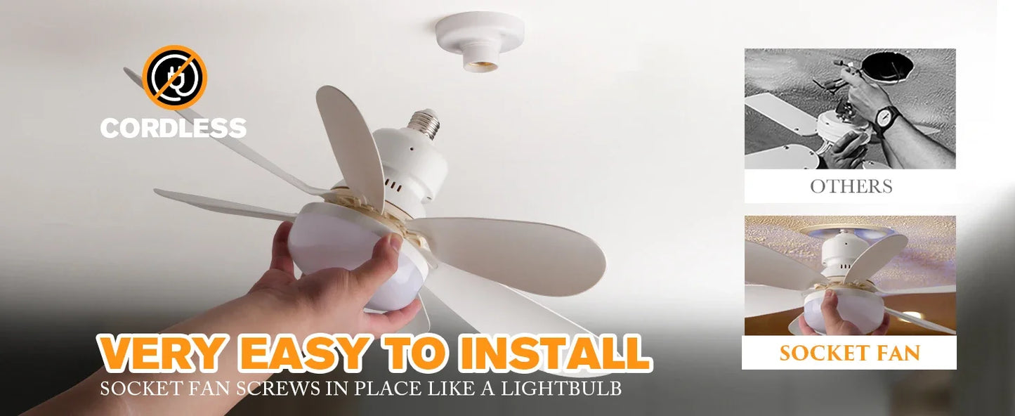 2025 New Cooling Light Led Fan Silent Ceiling Fan E27 Wireless With Remote Control For Dimming, Suitable for Living Room, Study,