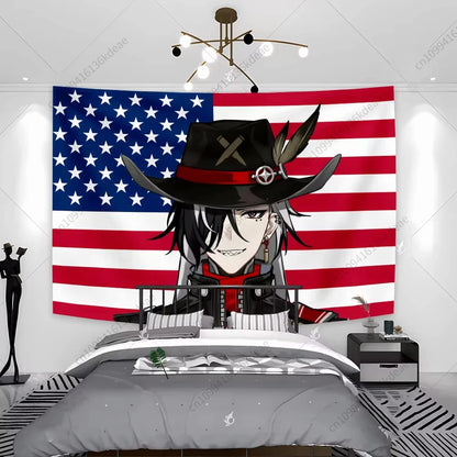 Tapisserie Anime unique Boothill Drapeau américain Honkai Star Rail Chambre Dessin animé Fond Tissu Fête Bannière Chambre Décoration de la maison
