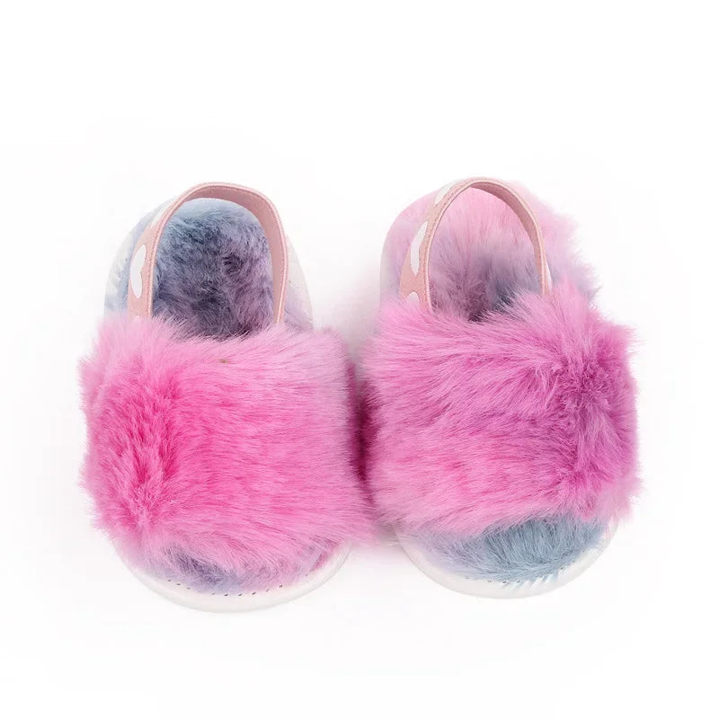 Sandales pour nouveau-né fille, mignonnes, été, hiver, en peluche, semelles souples, plates, princesse, antidérapantes, pour les premiers pas