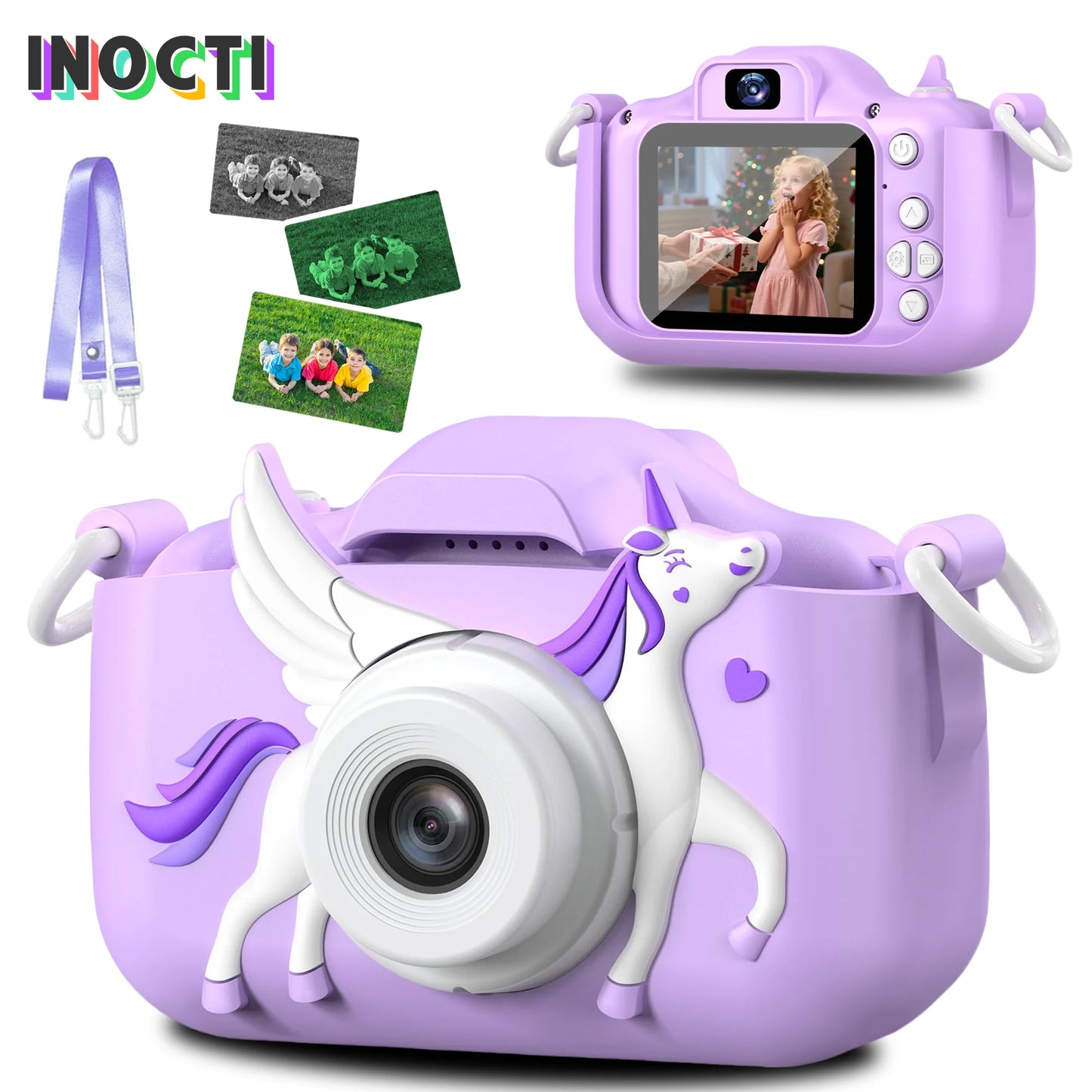 INOCTI Kids Digital Camera, Toddler Video Camera, 1080P HD Dual Lens, For 3-12 Year Old Girls Christmas Birthday Gifts Toys
