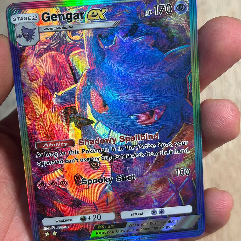 3Pcs/set DIY Anime PTCG Collection Card Gengar Ex HP170 English Spooky Shot Refractive Color Flash Relief Card Kid Gifts Toy