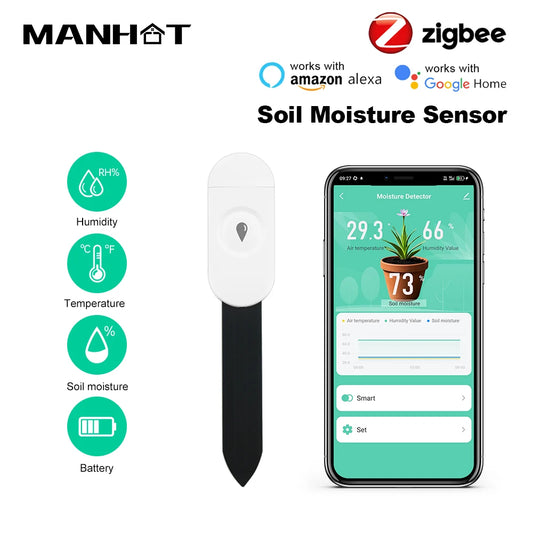 Testeur de sol intelligent Zigbee 3.0, compteur de température et d'humidité, thermohygromètre étanche, détecteur d'irrigation et d'automatisation de jardin