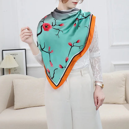 ELAIFRUIHAO Foulard en soie florale pour femme, hijab, bandana imprimé, grand format, carré, 110 cm, en satin