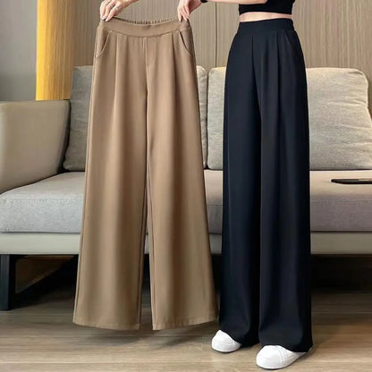 Loose Pants Stylish Women's Wide Leg Pants with Pockets for Office Wear Casual Outfits Solid Color High Waist Relaxed Fit