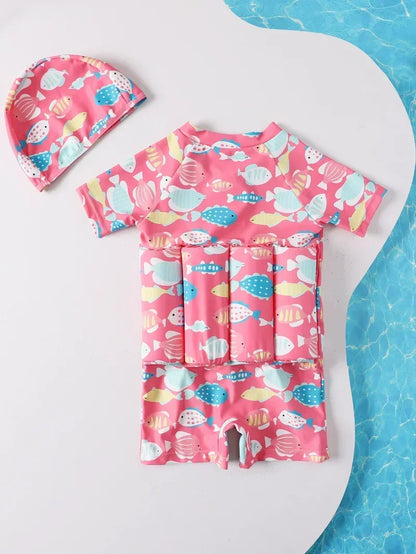 Children's Buoyancy Swimsuit One-piece Swimsuit for Kids Floating Rash Guards Cartoon Print Girls Boys Swimwear Swimming Clothes