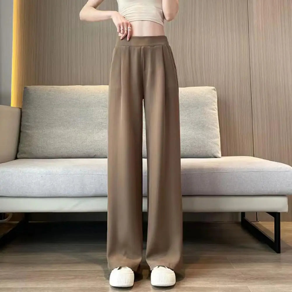 Loose Pants Stylish Women's Wide Leg Pants with Pockets for Office Wear Casual Outfits Solid Color High Waist Relaxed Fit