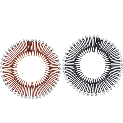 2pcs Rhinestone Plastic Full Circle Stretch Diamond Flexible Comb Teeth Headband Hair Band Clip Face Wash Fixed Hair Accessories