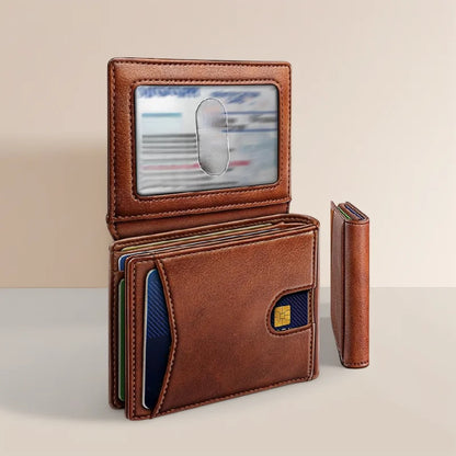 YATBEST Men's Card Bag Leather Multi slot Wallet RFID Anti theft Brush with ID Card Window Fashion Card Clip