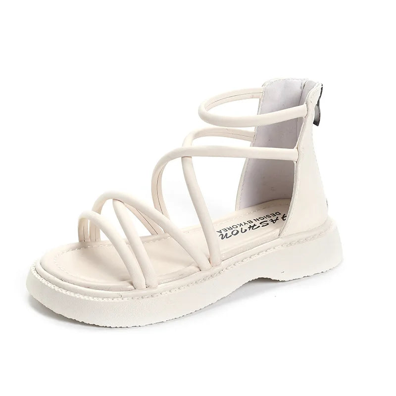 Girls' Roman Shoes 2025 New Fashionable Baby Shoes, Middle and High Top, Little Girls' Open toed Soft soled Princess Sandals