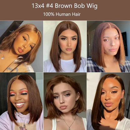 200% BSGN Chocolate Bob Wigs 13X4 HD Transparent Lace Frontal Wigs Human Hair 100% Human Hair For Woman Pre Plucked Glueless Wig