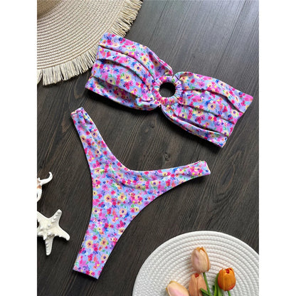 Sexy Colorful Floral Printed Bandeau Bikini Female Swimsuit Women Swimwear Two-pieces Bikini set Bather Bathing Suit Swim K6137