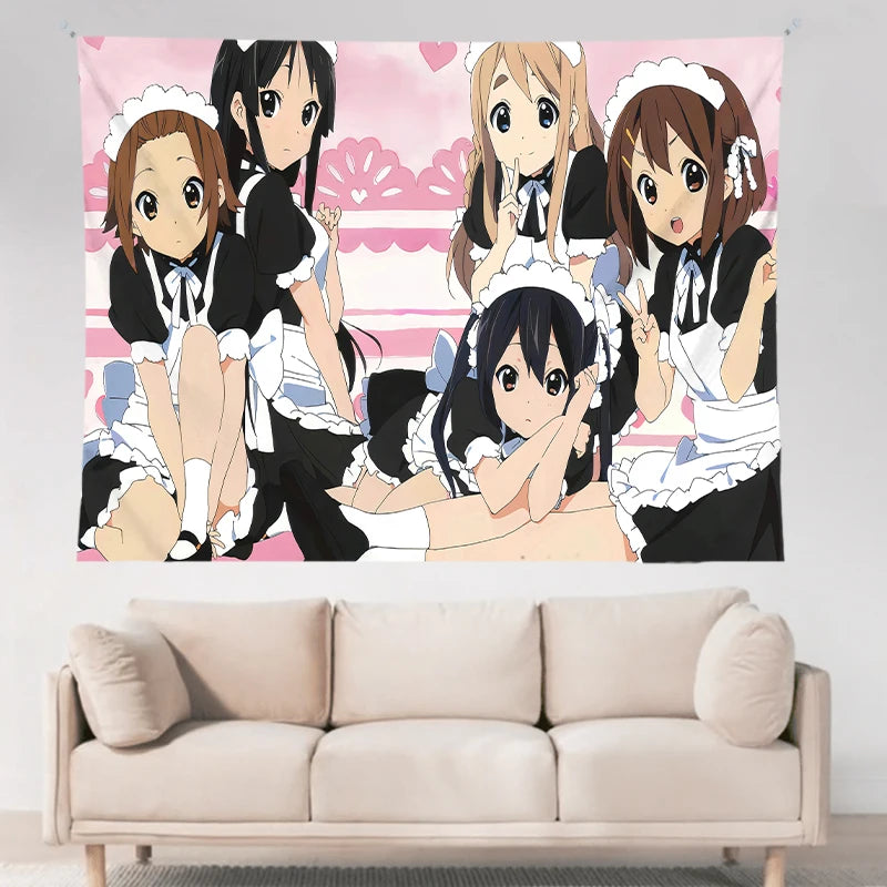 VIKAMA Anime Tapestry Sweet Fun Mvp Sisters & Cat Ears Maid & Electro Girls Ins Style Living Room Kawaii Decoration Game Room