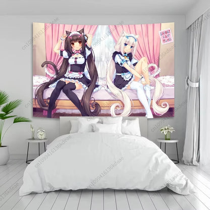 Pink Girls Tapestry Anime Beauty Nekoparas Wall Tapestries Funny Kawaii Background Cloth Flags Wall Art Decor Banners Home Decor