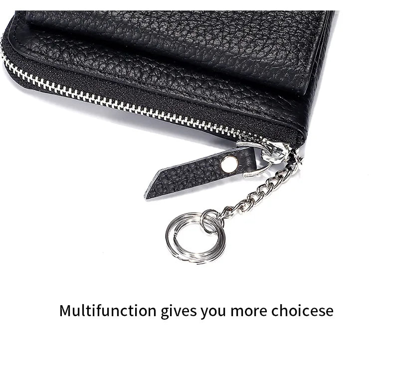 2023 New Genuine Leather Women Mini Wallet Ladies Short Wallets and Purses Zipper Leather Coin Purse Keychain Coins Pocket Bag