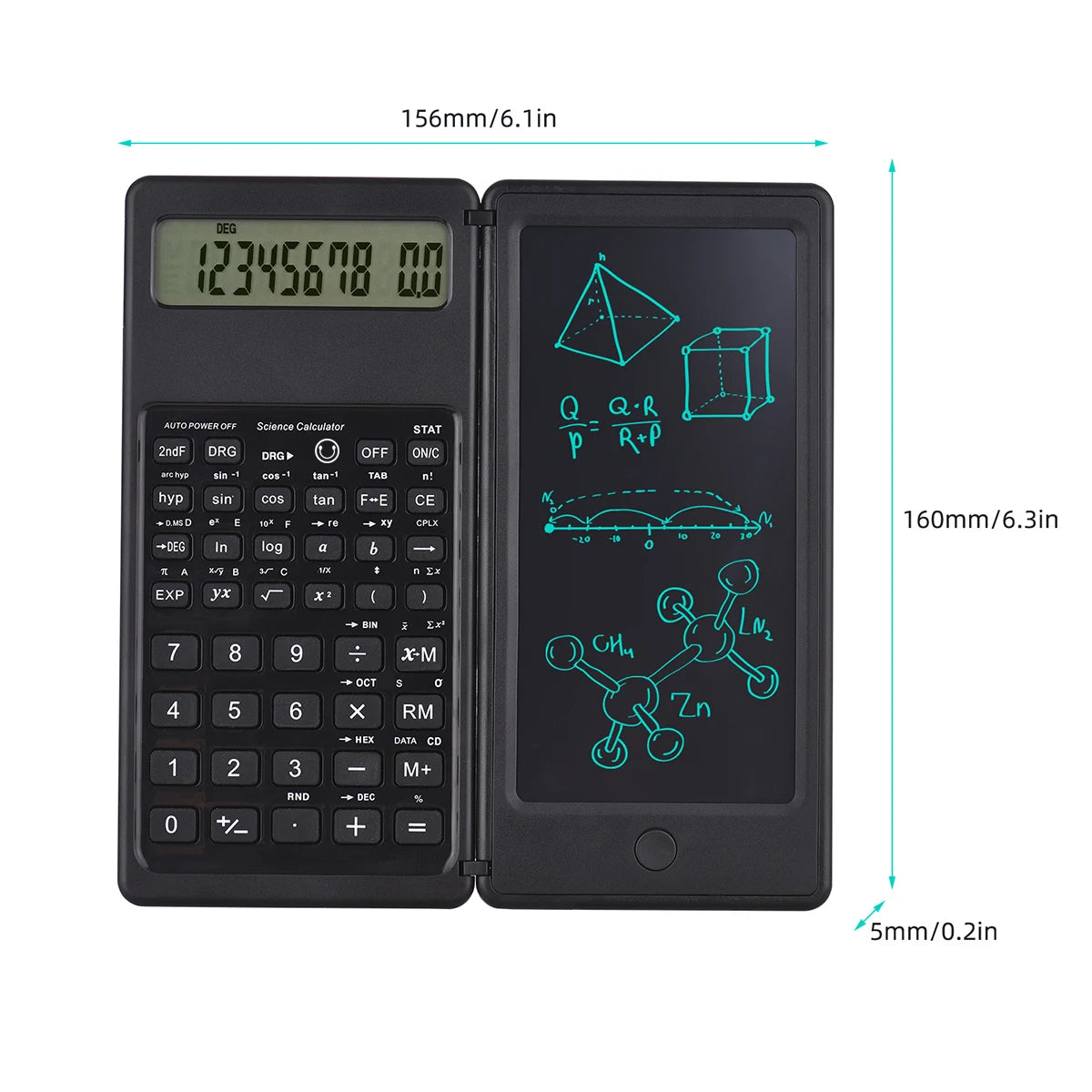 Tablette d'écriture LCD 6 pouces, bloc-notes numérique, calculatrice pliable, écran 10 chiffres, stylet, bouton d'effacement, fonction de verrouillage