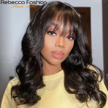 Perruques Rebecca 3x1 Body Wave 100 % cheveux humains avec frange rideau pour femmes, cheveux brésiliens Remy, sans colle, colorées, QVR