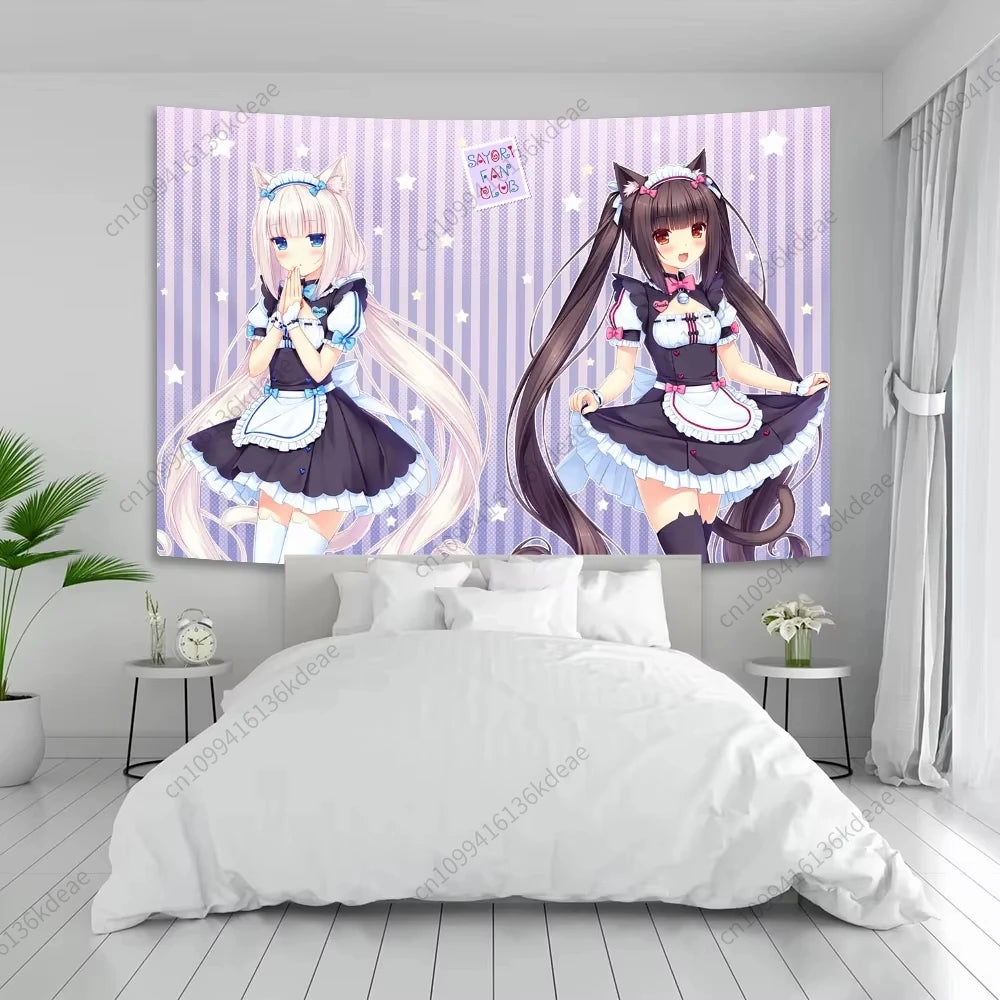 Pink Girls Tapestry Anime Beauty Nekoparas Wall Tapestries Funny Kawaii Background Cloth Flags Wall Art Decor Banners Home Decor