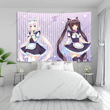Pink Girls Tapestry Anime Beauty Nekoparas Wall Tapestries Funny Kawaii Background Cloth Flags Wall Art Decor Banners Home Decor