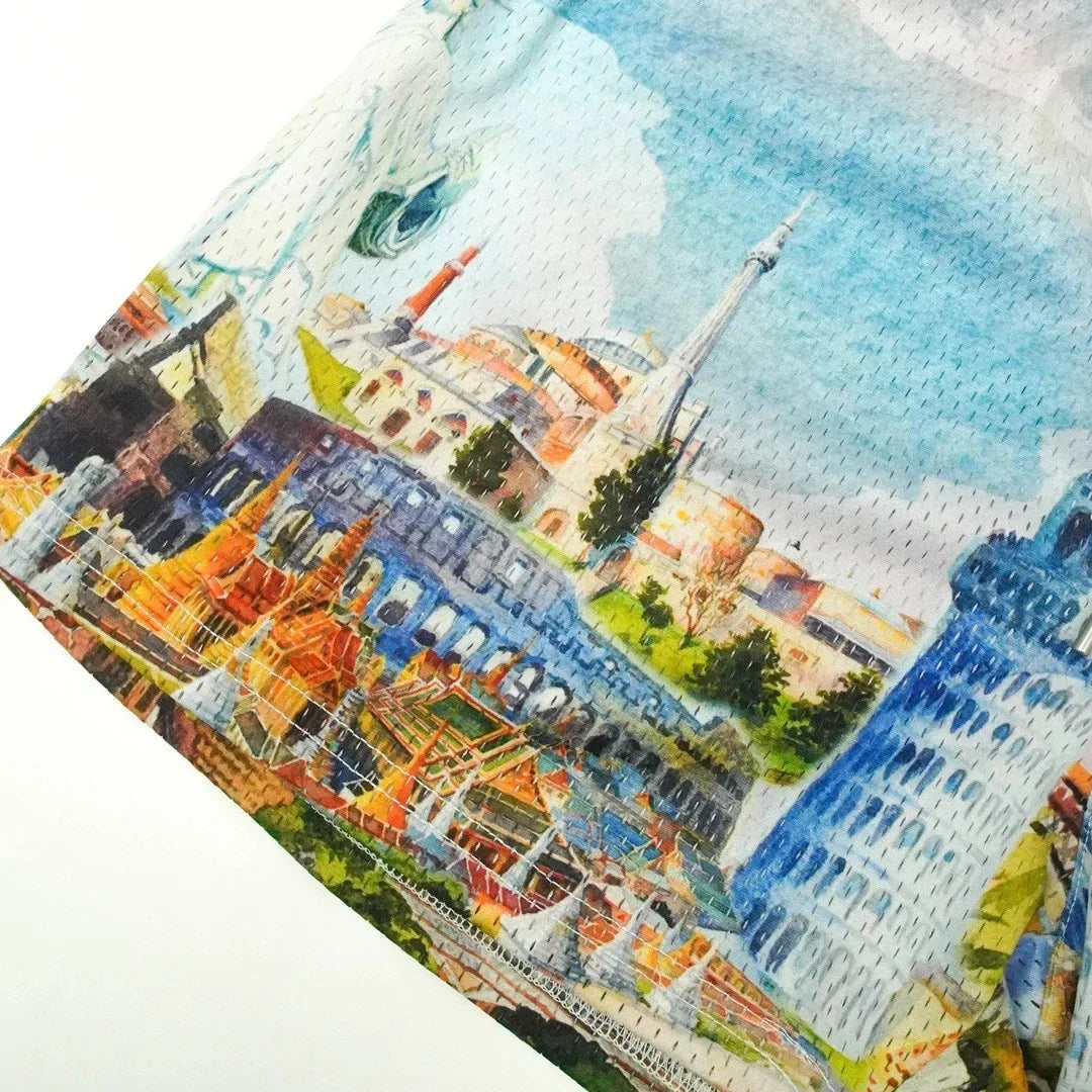 2024Summer New Digital Printing American Sports Casual Shorts Mesh Breathable and Loose Men's Short Shorts