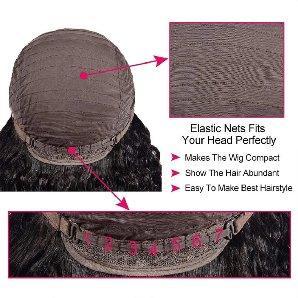 Perruques ondulées en cheveux humains avec frange pour femmes, entièrement fabriquées à la machine, 45 à 81 cm, perruque bouclée profonde, cheveux Remy, couleur naturelle