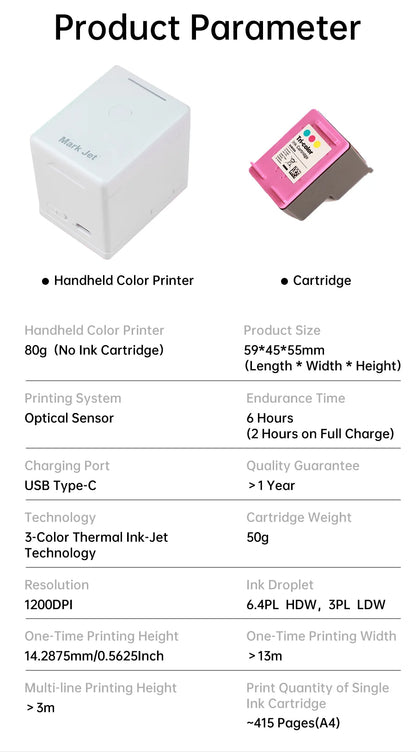 Mark Jet Mini Portable Color Printer Customized Text Smartphone Wireless Printing Handheld Inkjet Printer Tattoo Printer